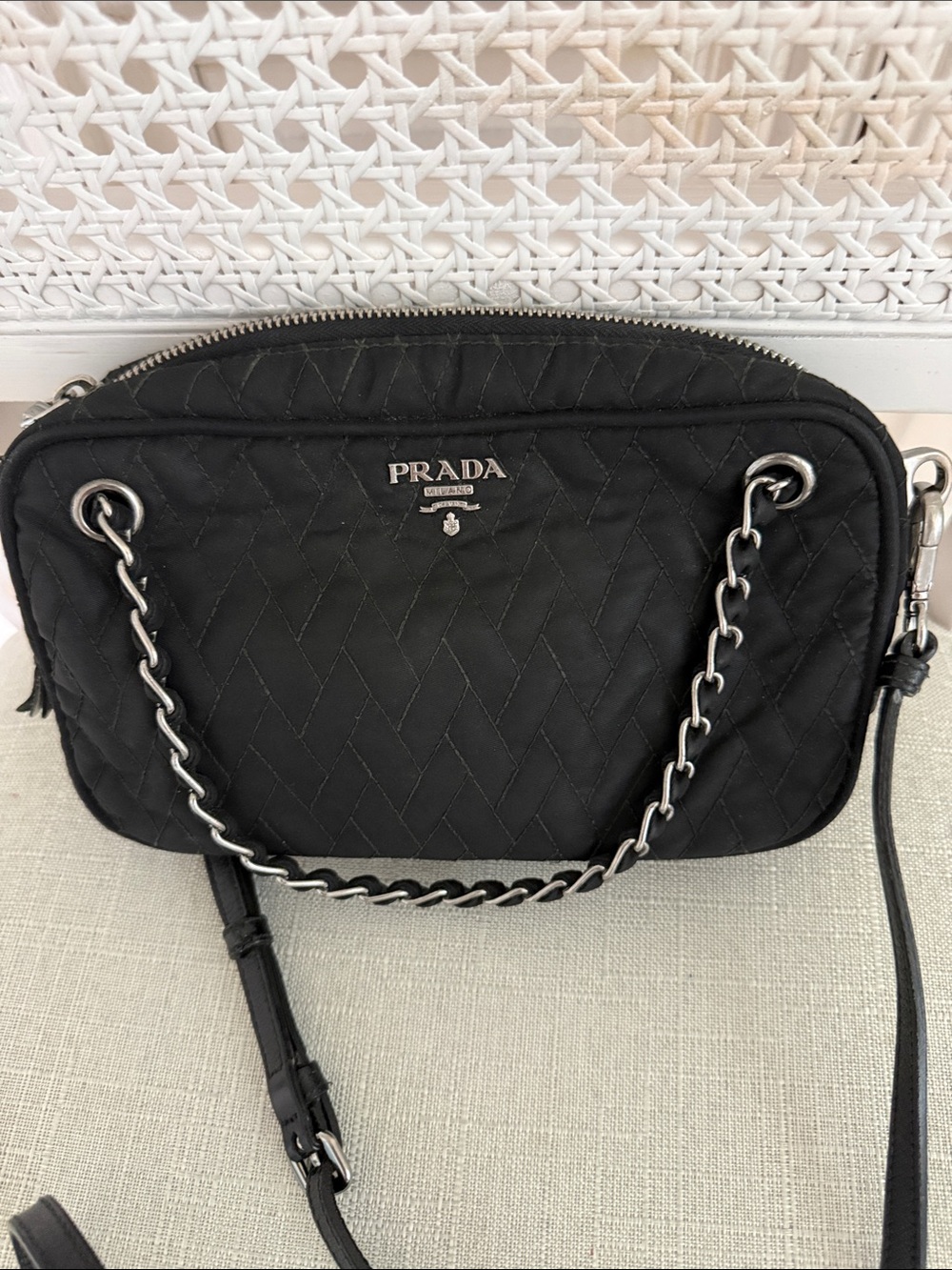 Prada Black Quilted Chain-Accent Crossbody Bag